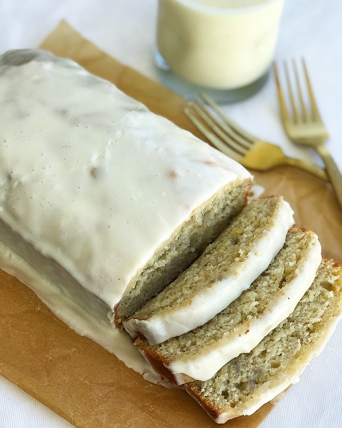 Eggnog Banana Bread with Brown Butter Eggnog Glaze