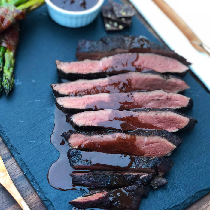 Smoked Beef Heart with Red Wine-Chocolate Sauce