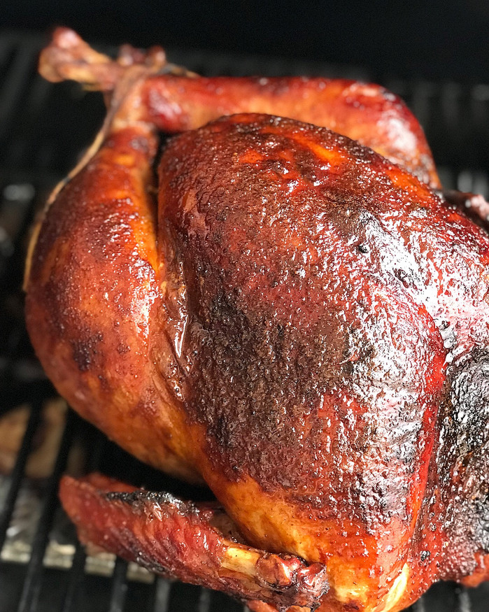 Honey Brushed Smoked Turkey with Smoked Red Wine Gravy.