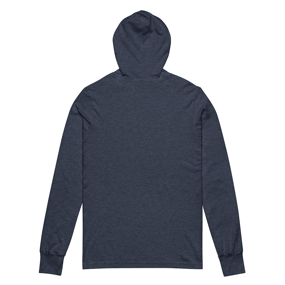 Thumbnail: DWR Unisex Hooded Long Sleeve Tee, Heather Navy or Charcoal Black (white logo)