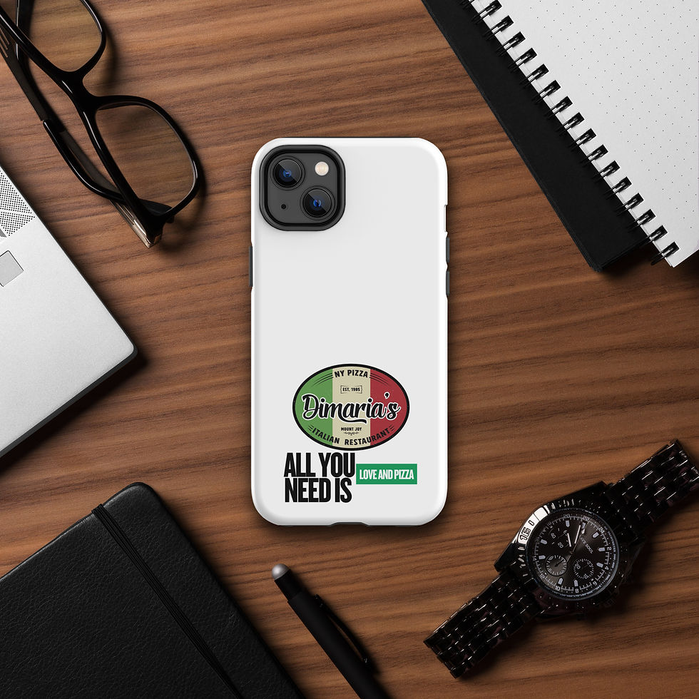 Thumbnail: White phone case with "Uncorked" logo, "All You Need Is Pizza" on a wooden table.