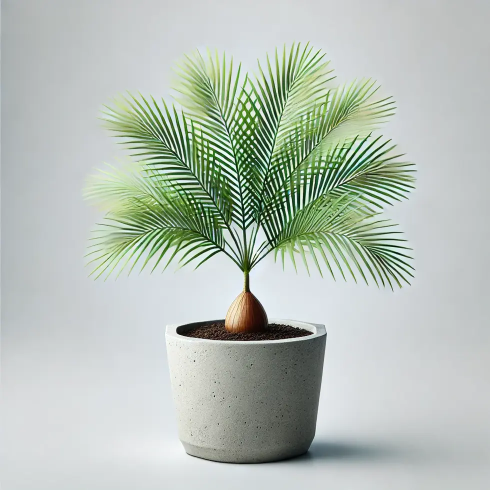 DALL·E 2024-06-18 18.15.44 - A single potted Jussara Açaí Palm (Euterpe edulis) sapling in a modern seedling container, shown individually with a white background