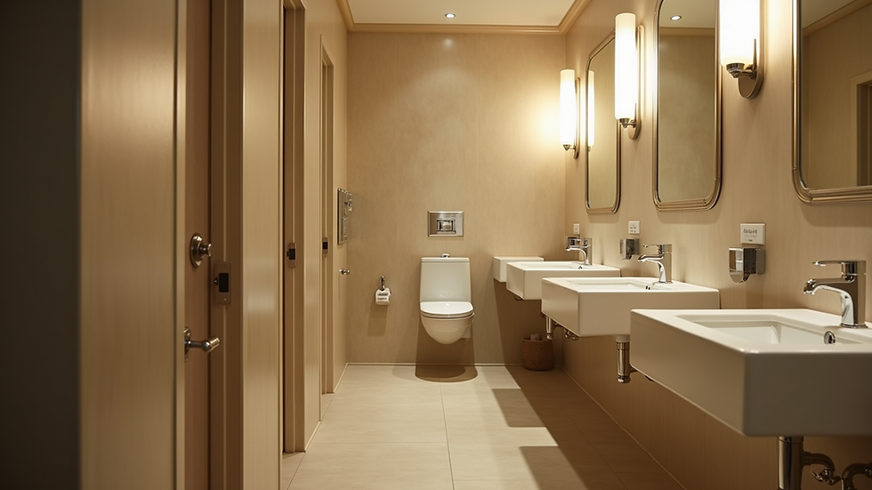 Eye-level view of a beautifully maintained restaurant restroom