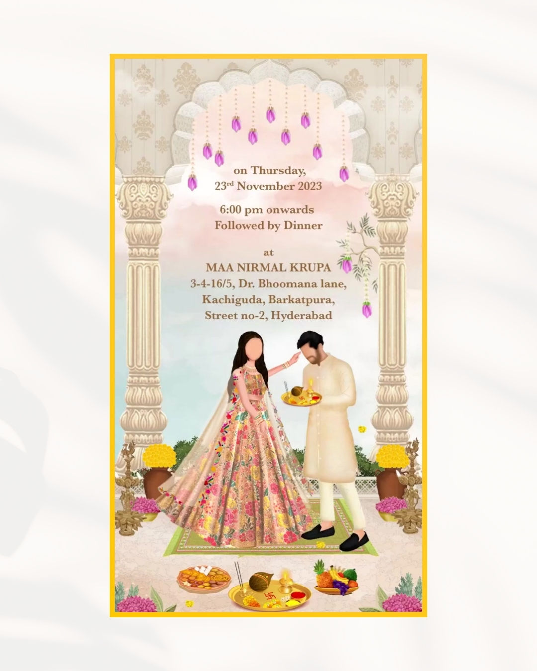 Floral Pink Theme Marathi Wedding Caricature Video E Invite