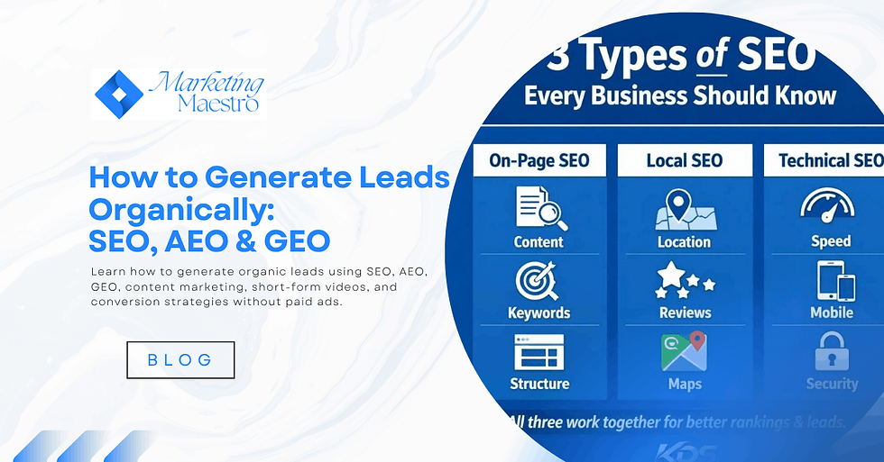 Learn how to generate organic leads using SEO, AEO, GEO, content marketing, short-form videos, and conversion strategies without paid ads.