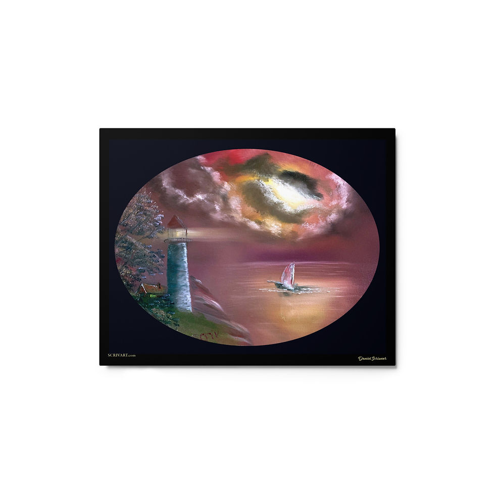 Metal print - Oval Lighthouse Sailboat Impressionist Display Painting