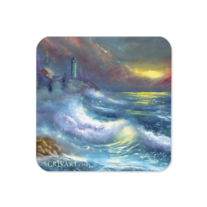 Thumbnail: Cork-back coaster- Northwest Lighthouse Seascape Display