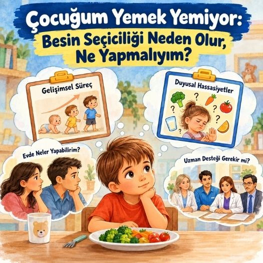 Çocuğunuz yemek seçiyor, yeni besinleri reddediyor ya da yalnızca belirli yiyecekleri mi kabul ediyor? Besin seçiciliğinin altında inat değil; gelişimsel, duyusal, motor ve davranışsal nedenler olabilir. Bu yazıda beslenme sorunlarının nedenlerini, kaçınılması gereken tutumları, yeni besinlere geçişi ve ne zaman uzman desteği alınması gerektiğini ele aldık.
