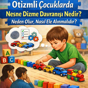 Otizmli çocuk nesneleri diziyor mu? Otizmli çocuk neden oyuncakları dizerek oynar sorusu ailelerin en sık merak ettiği konular arasındadır. Nesne dizme otizm belirtisi mi, yoksa gelişimsel bir ihtiyaç mı? Bu yazıda otizmde stereotipik oyun davranışları, nesne dizme davranışı nasıl azaltılır ve otizmde nesne dizme engellenmeli mi soruları bilimsel ve klinik bakış açısıyla ele alınmaktadır.