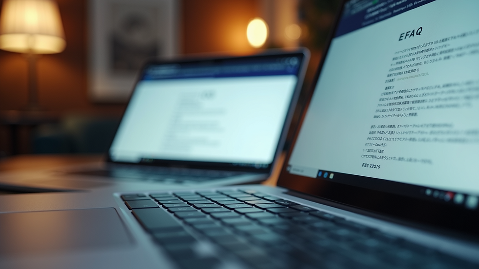 High angle view of a laptop screen showing an FAQ webpage