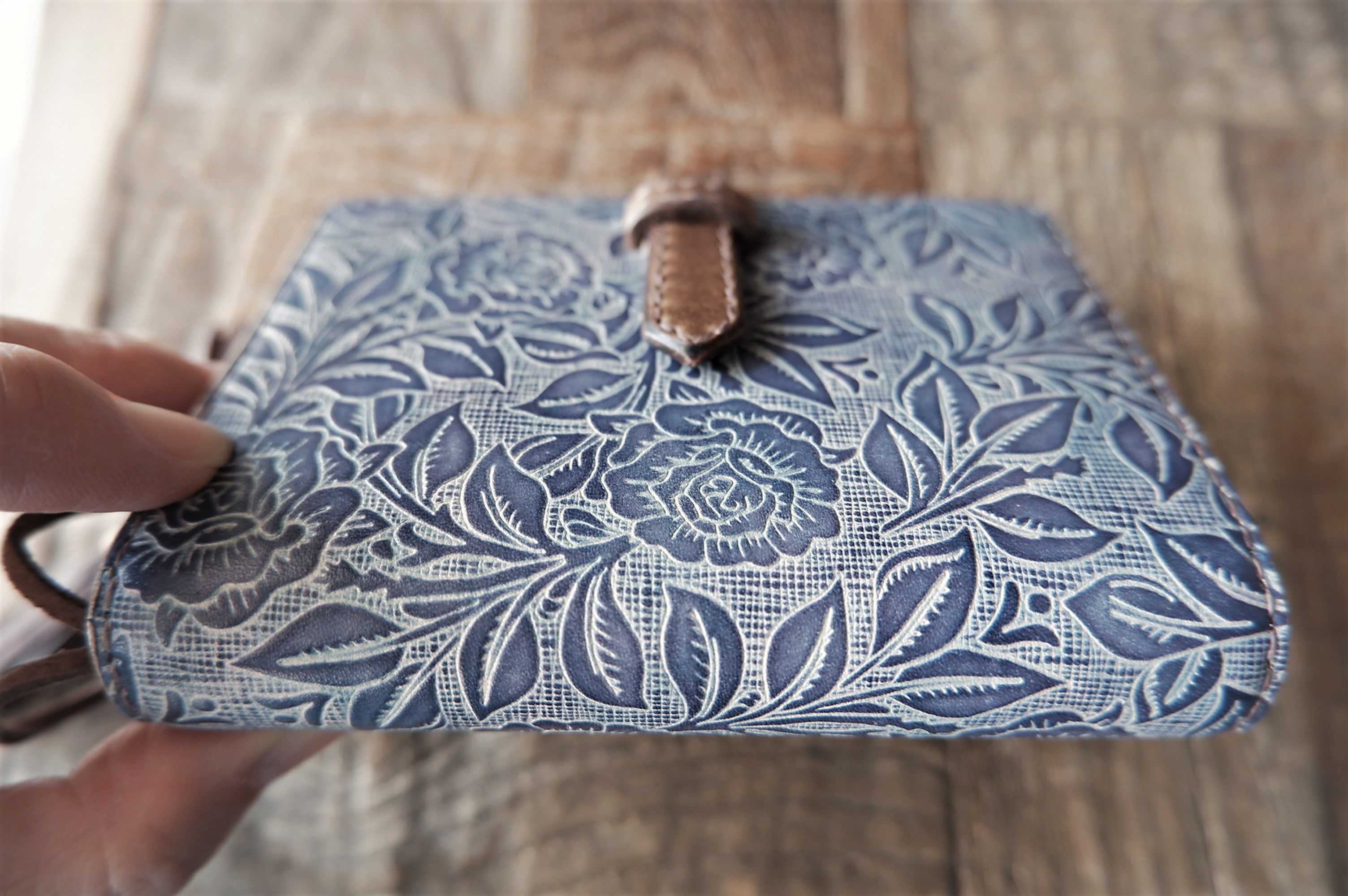 leather binder, "rose bush", ash lavender, mini