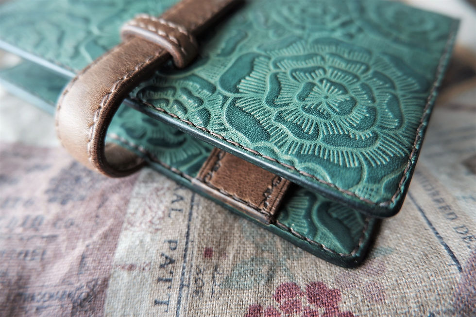 Thumbnail: leather binder, handdyed, smoky emerald, hand stitched, B7