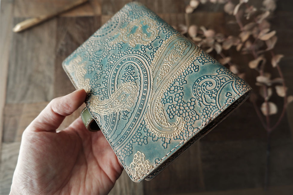 サムネイル： blue paisley leather planner, handmade leather planner