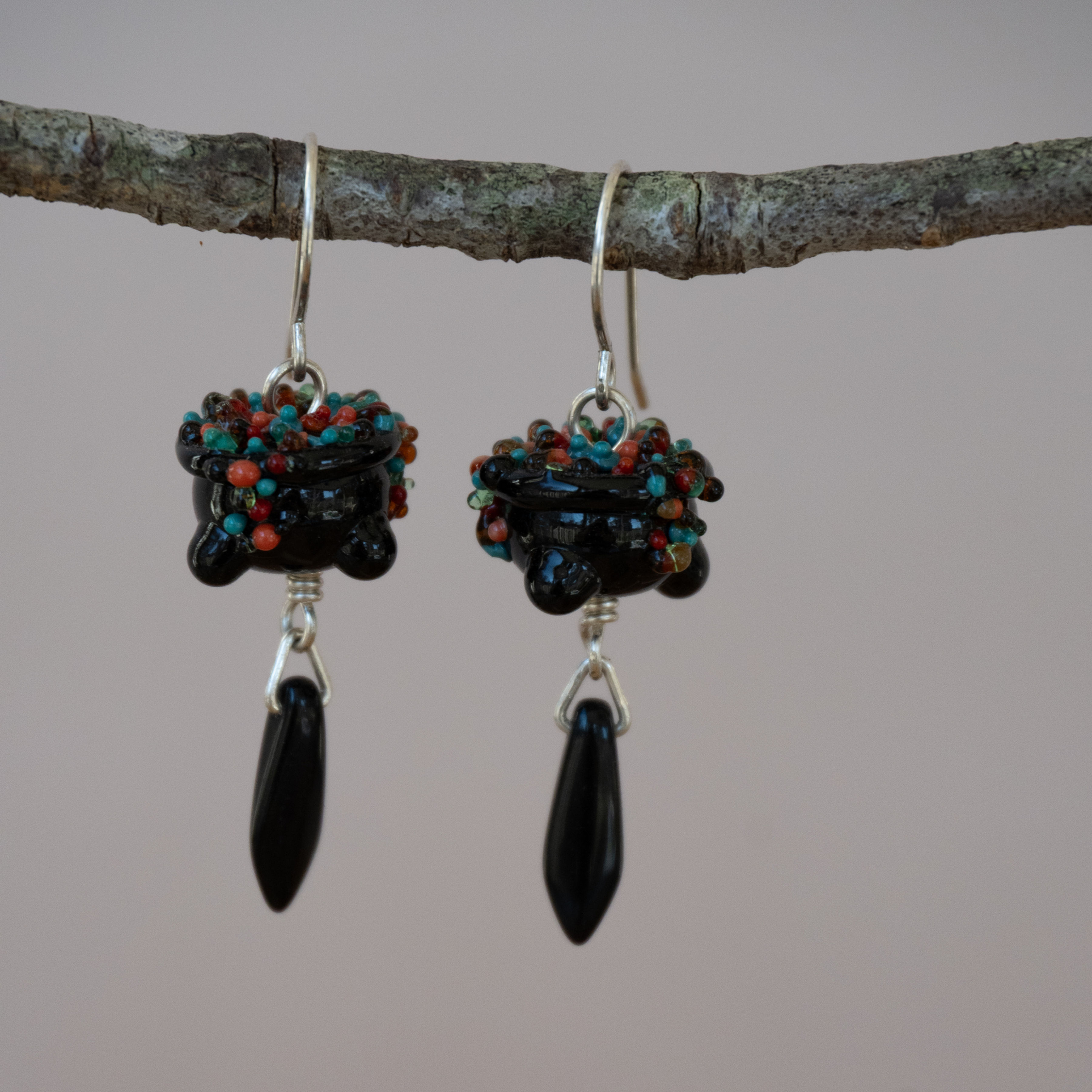 Lampwork Glass Cauldron Earrings
