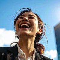 Firefly_a realistic stock photo of filipina office worker after work laughing. angle to