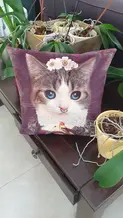 Coussin violet avec un motif de chat
