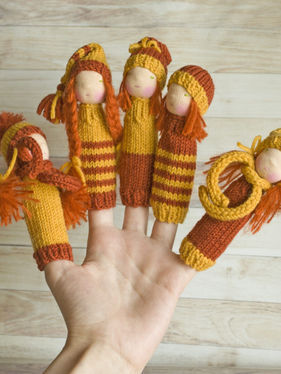 Set of five Waldorf style Finger Dolls Fall colors Finger Dolls Knitted Dolls.jfif