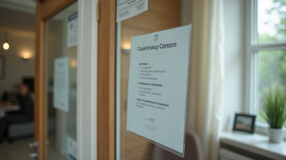 Close-up view of counseling resources displayed in a community center