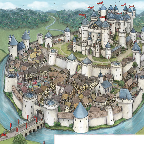 Illustration by Sue Rundle-Hughes of King Arthur's Camelot.