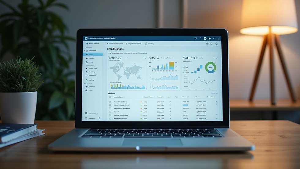 Close-up view of a laptop screen showing email marketing software dashboard