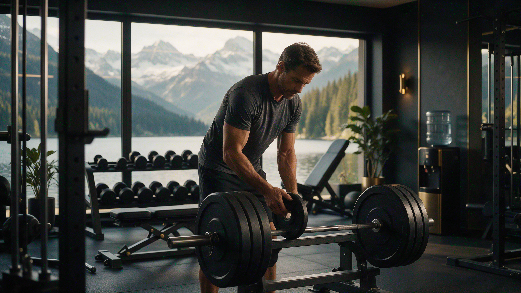 Unternehmer fügt im Private Gym in Adliswil eine kleine Hantelscheibe hinzu – Progressive Overload Krafttraining