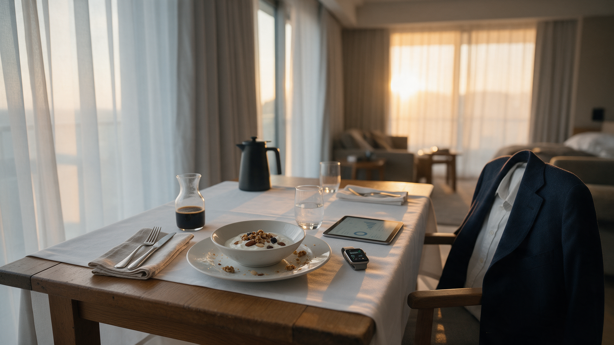 Frühstückstisch im Hotel einer Führungskraft auf Geschäftsreise – Progressive Sports Adliswil