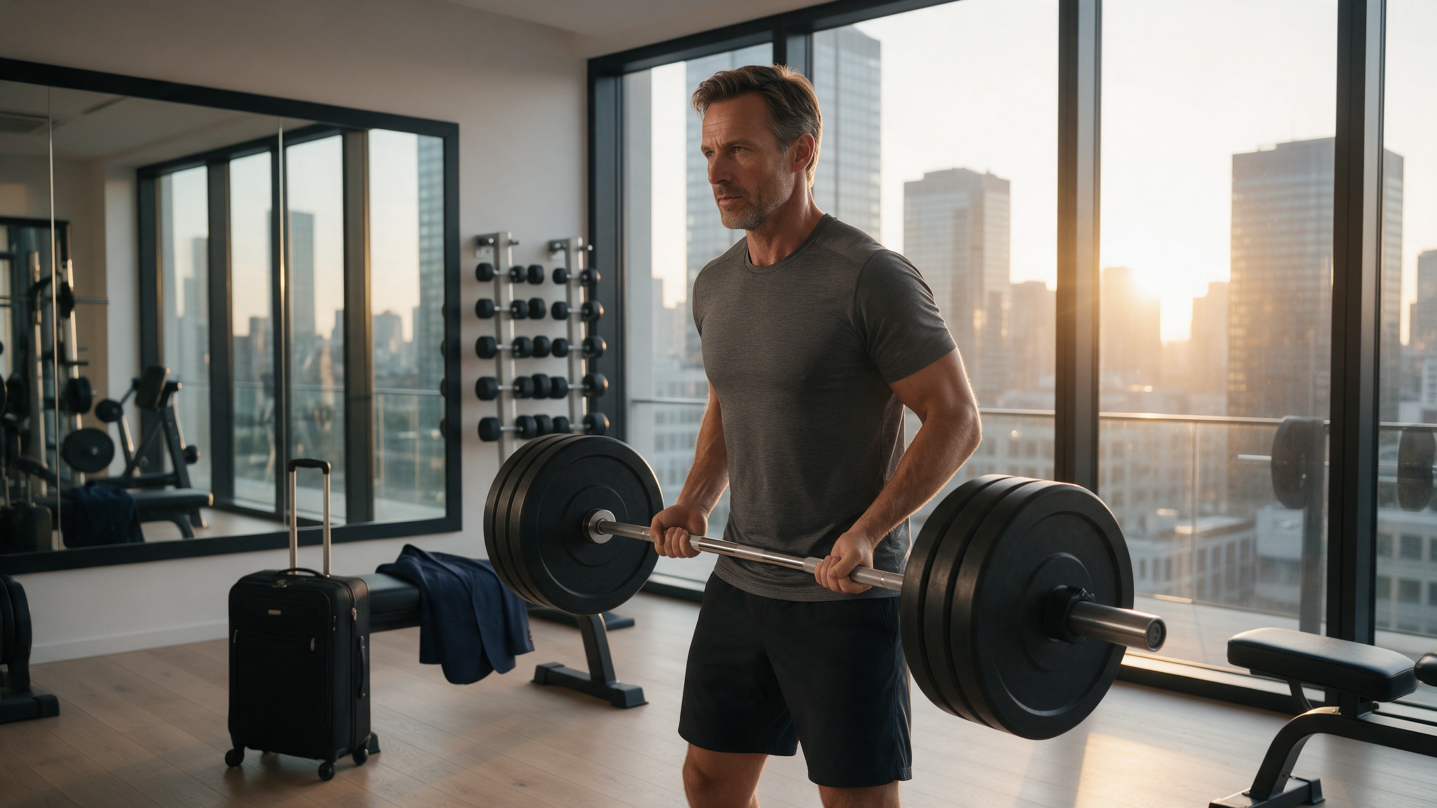 Unternehmer trainiert frühmorgens im Private Gym in Adliswil nach einer Geschäftsreise gegen Jetlag