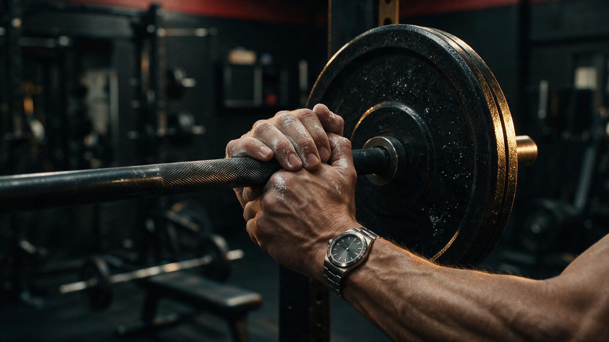 Haende an der Langhantel mit Armbanduhr - Zeitplan fuer Trainingsresultate, Personal Training Adliswil