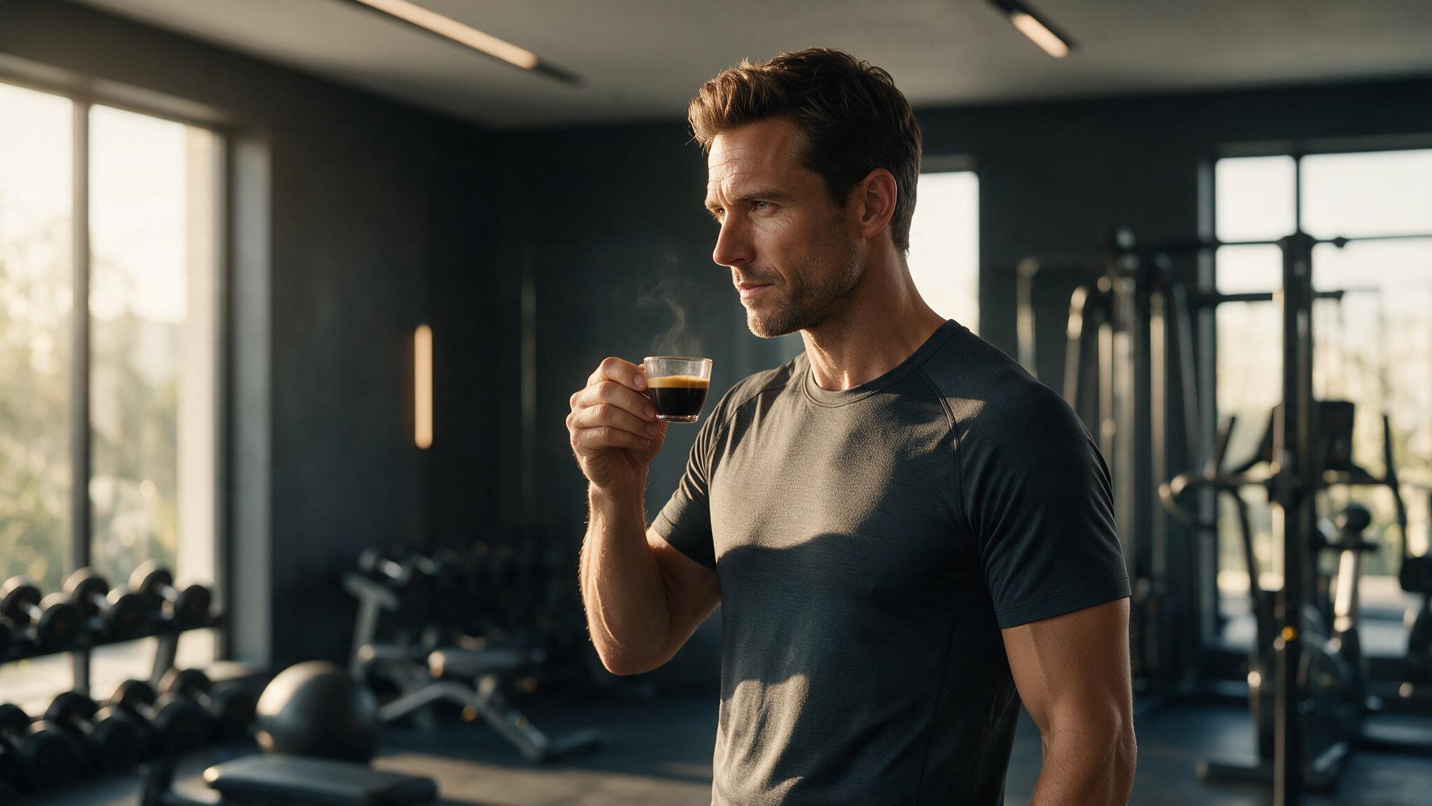 Fokussierter Unternehmer mit Espresso im Private Gym in Adliswil