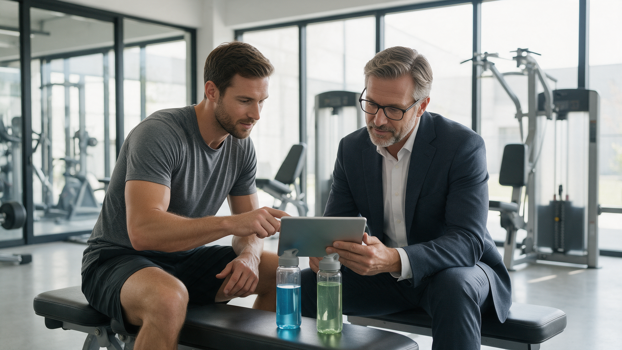 Personal Trainer und Unternehmer besprechen im Private Gym in Adliswil ihren Trainings- und Ernährungsplan