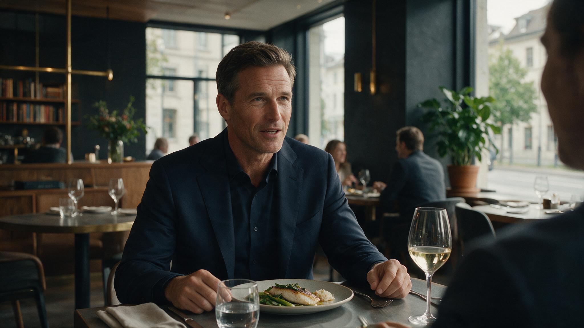 Unternehmer beim Business-Lunch im Restaurant – Ernährungscoaching Progressive Sports Adliswil