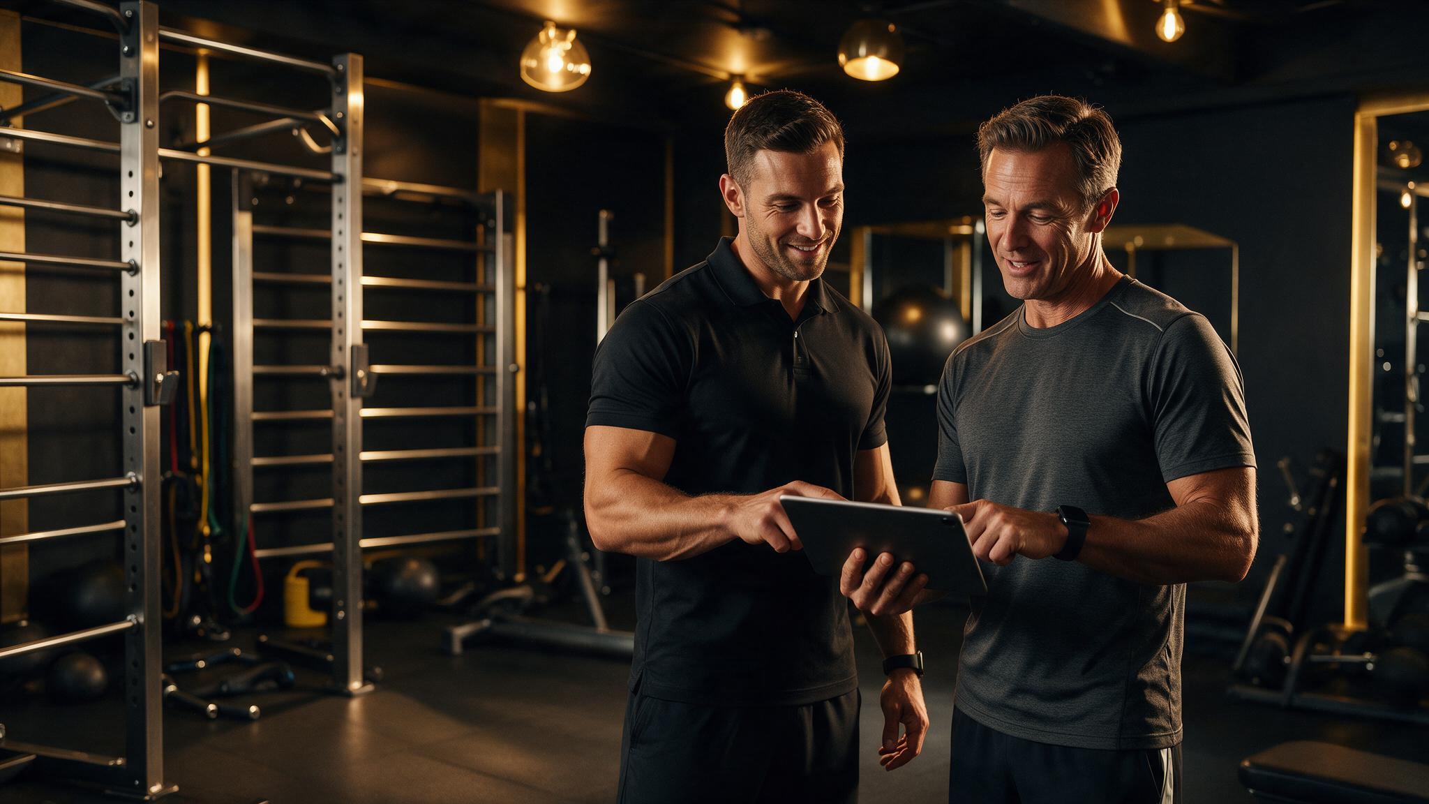 Personal Trainer bespricht Blutwerte mit einer Fuehrungskraft im Private Gym Adliswil