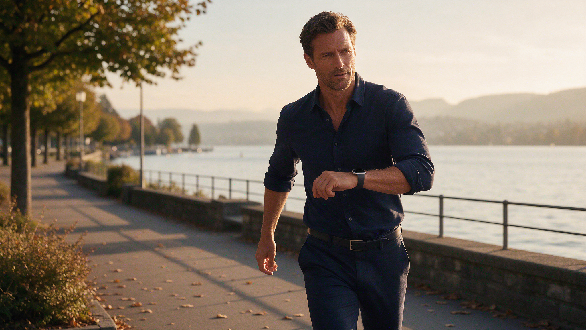 Unternehmer geht zügig am Zürichsee – 10.000 Schritte am Tag, Progressive Sports Adliswil
