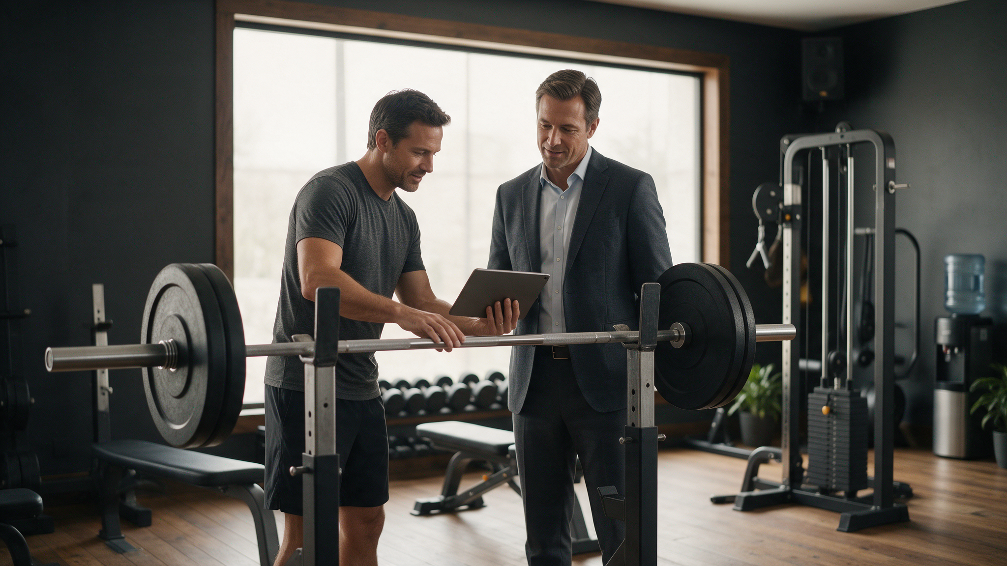Coach und Führungskraft besprechen Körperfettanalyse im Private Gym Adliswil