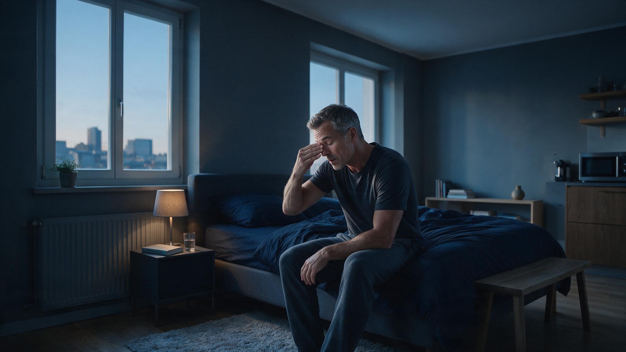 Erschoepfter Unternehmer am Morgen nach schlechtem Schlaf - Schlafapnoe Coaching Progressive Sports Adliswil