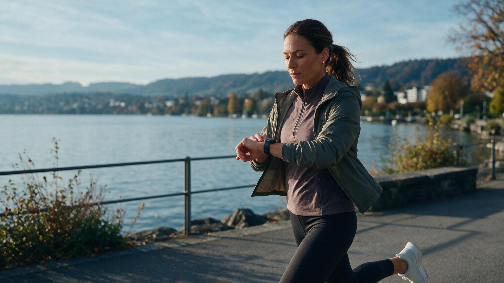 Fuehrungskraft beim zuegigen Zone 2 Spaziergang am Zuerichsee