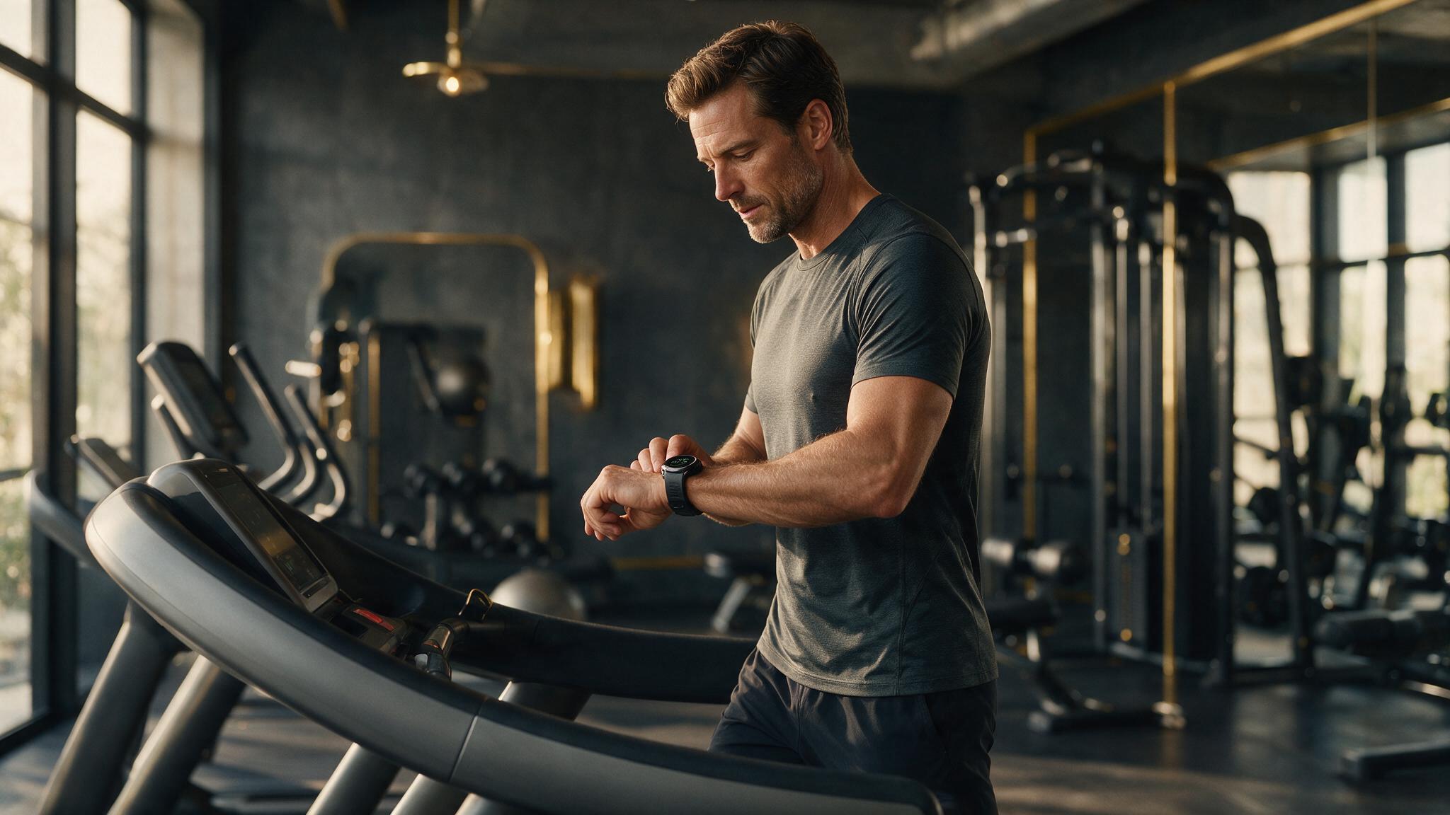 Unternehmer misst Herzfrequenz beim Cardio im Private Gym Adliswil
