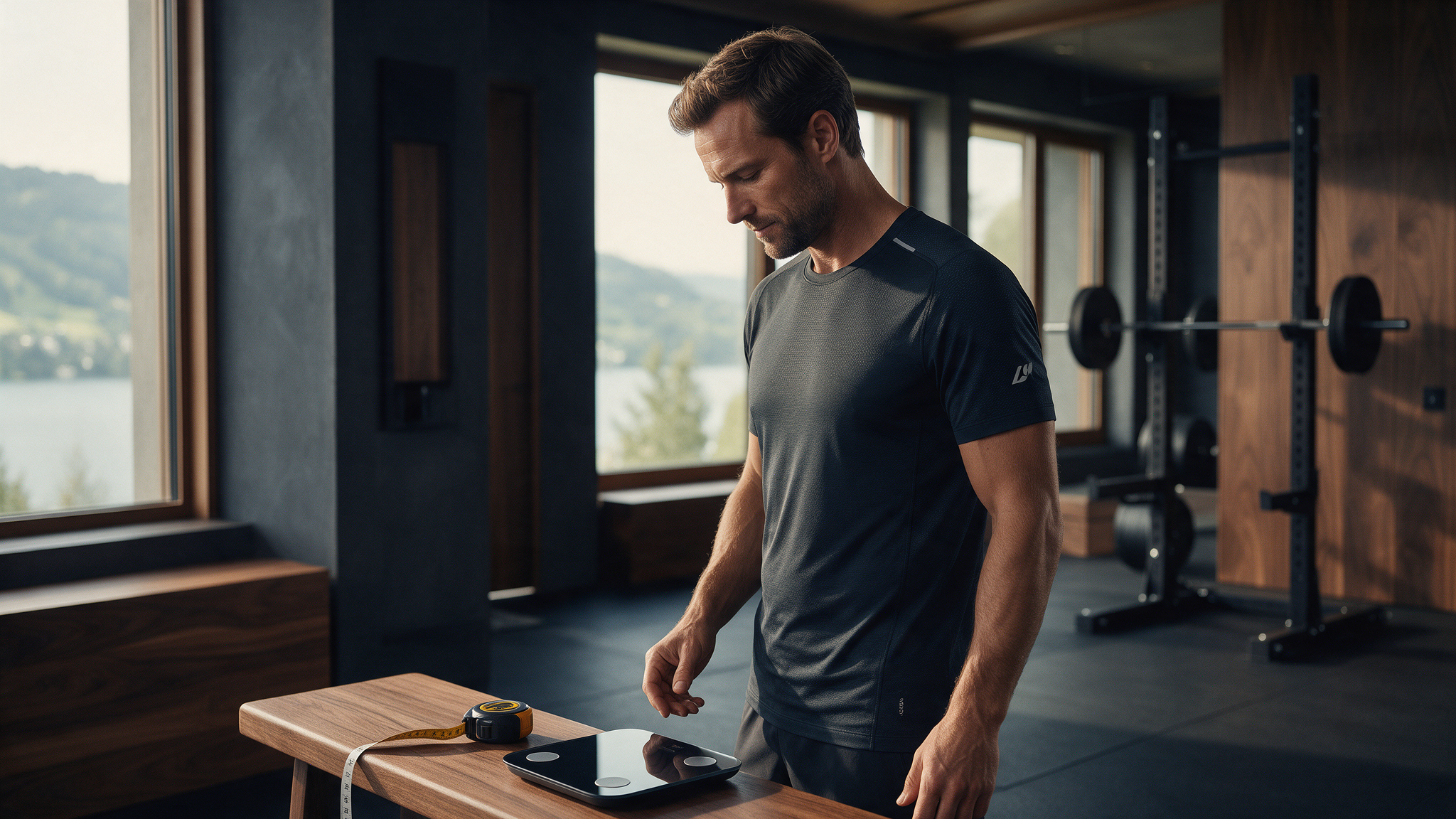 Unternehmer im Private Gym in Adliswil analysiert Waage und Massband – Abnehm-Plateau