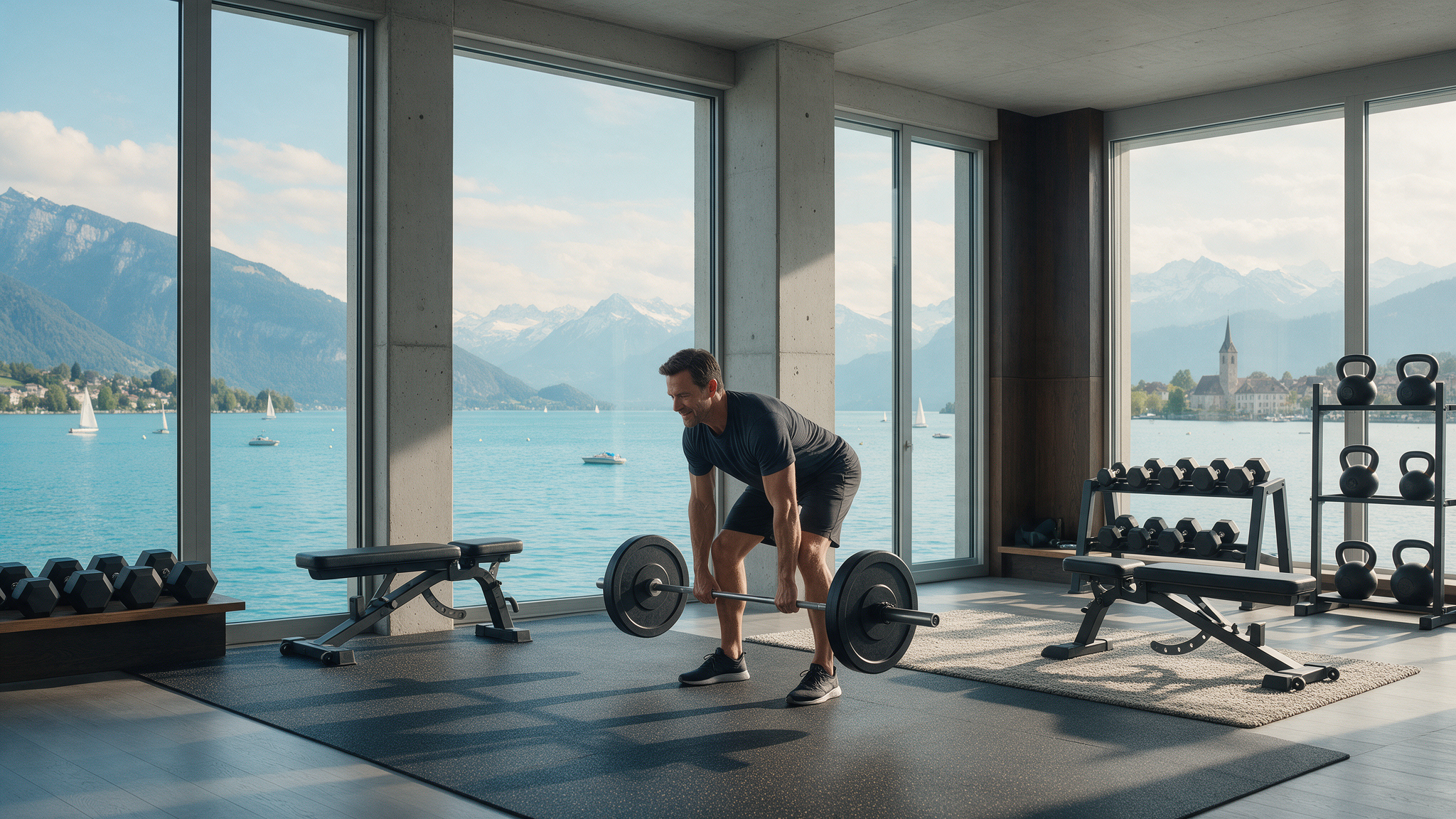 Unternehmer beim Krafttraining im Private Gym Adliswil bei Zürich – Training gegen Burnout und Dauerstress