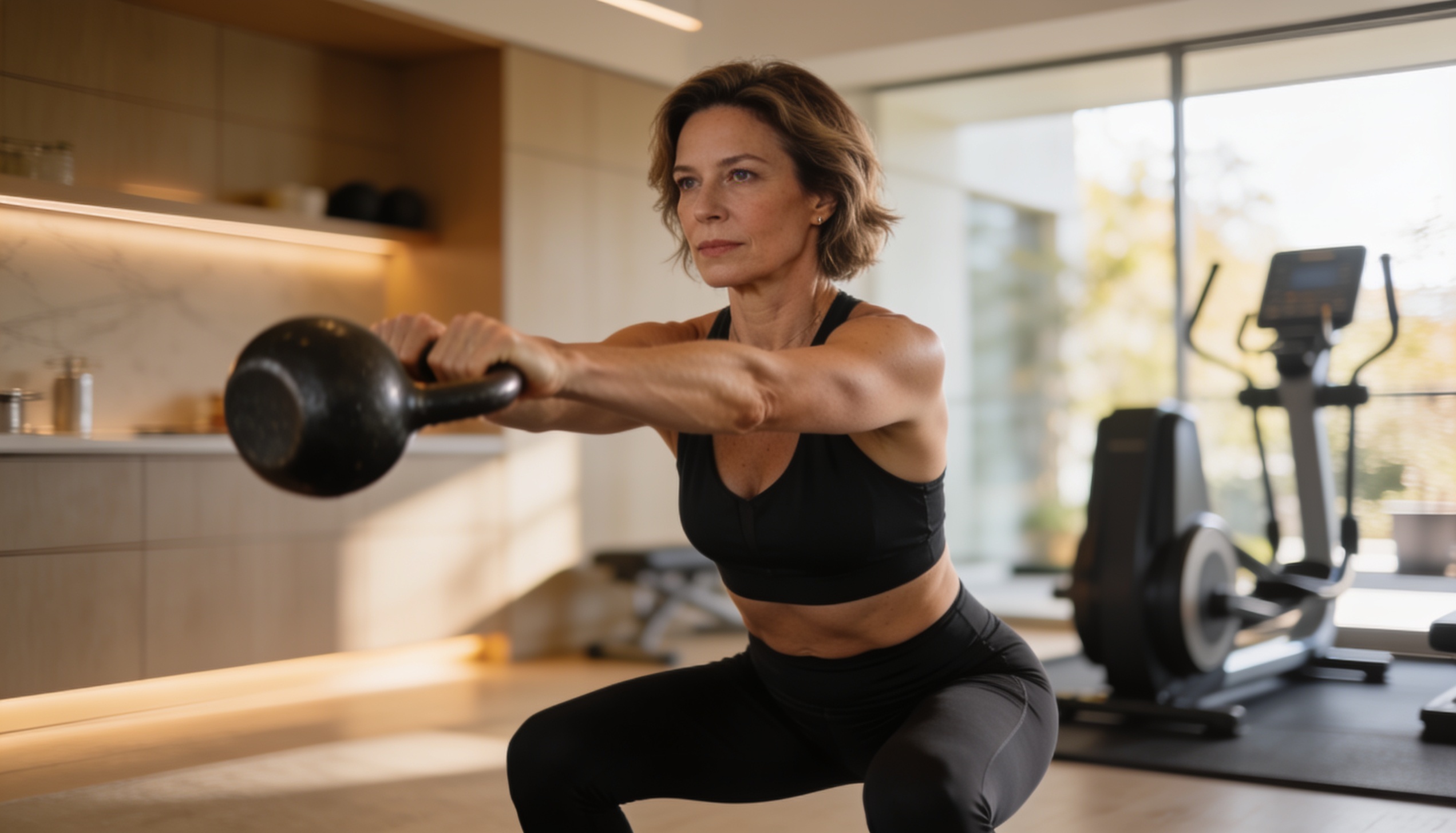 Führungskraft beim Kettlebell-Training als Teil des Umsetzungsplans gegen den CEO-Bauch