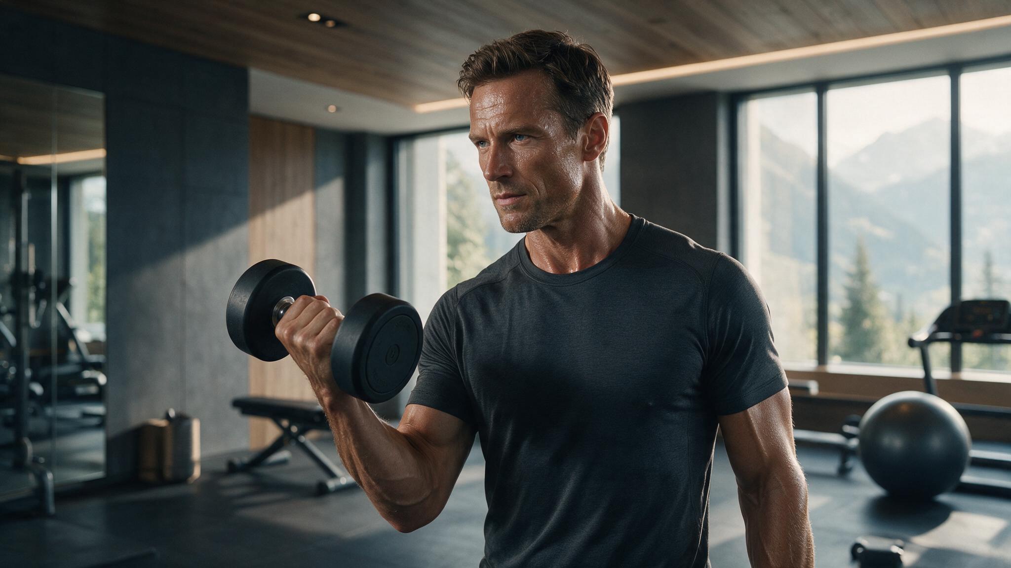 Fokussierter Unternehmer beim Krafttraining im Private Gym in Adliswil