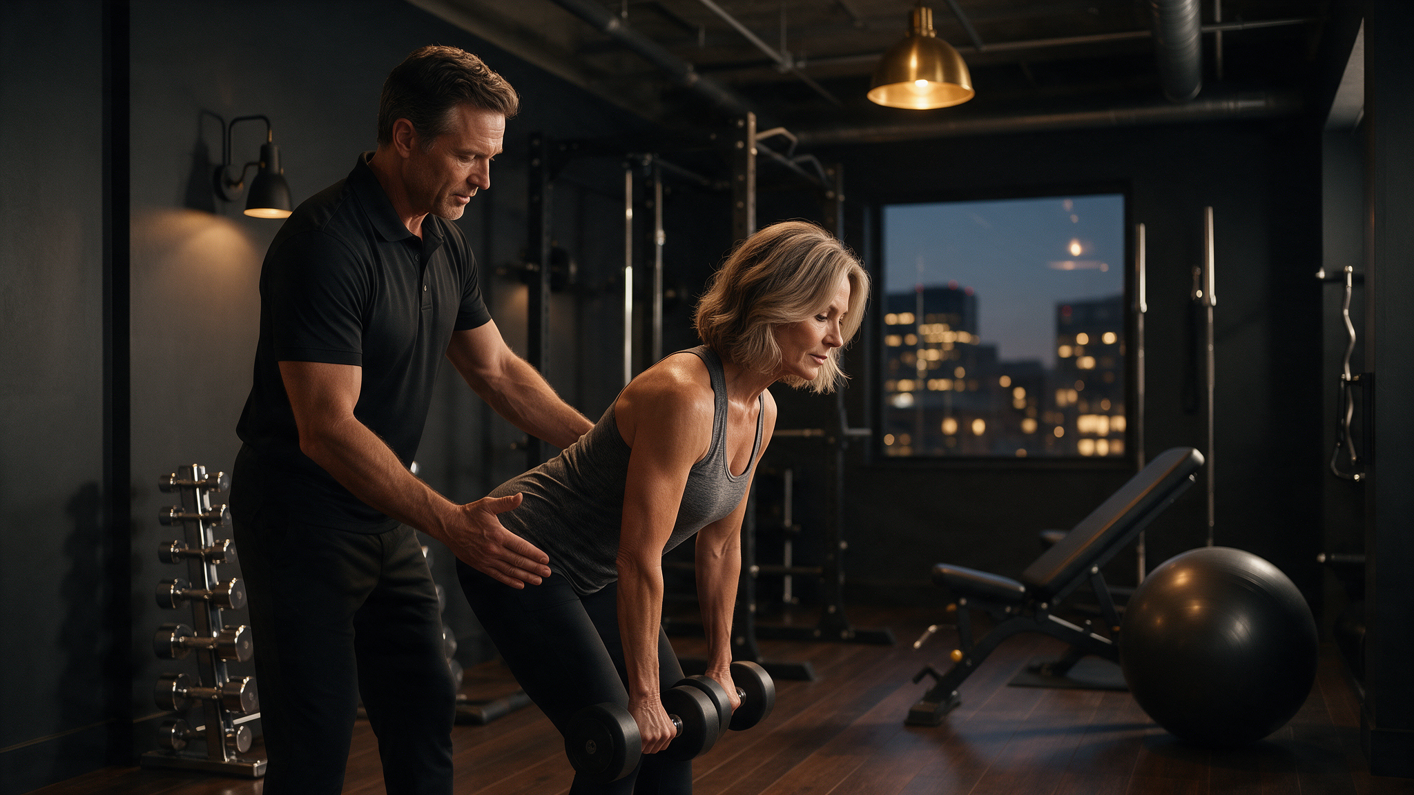 Personal Trainer coacht Unternehmerin beim rumänischen Kreuzheben im Private Gym Adliswil – Krafttraining gegen Stress