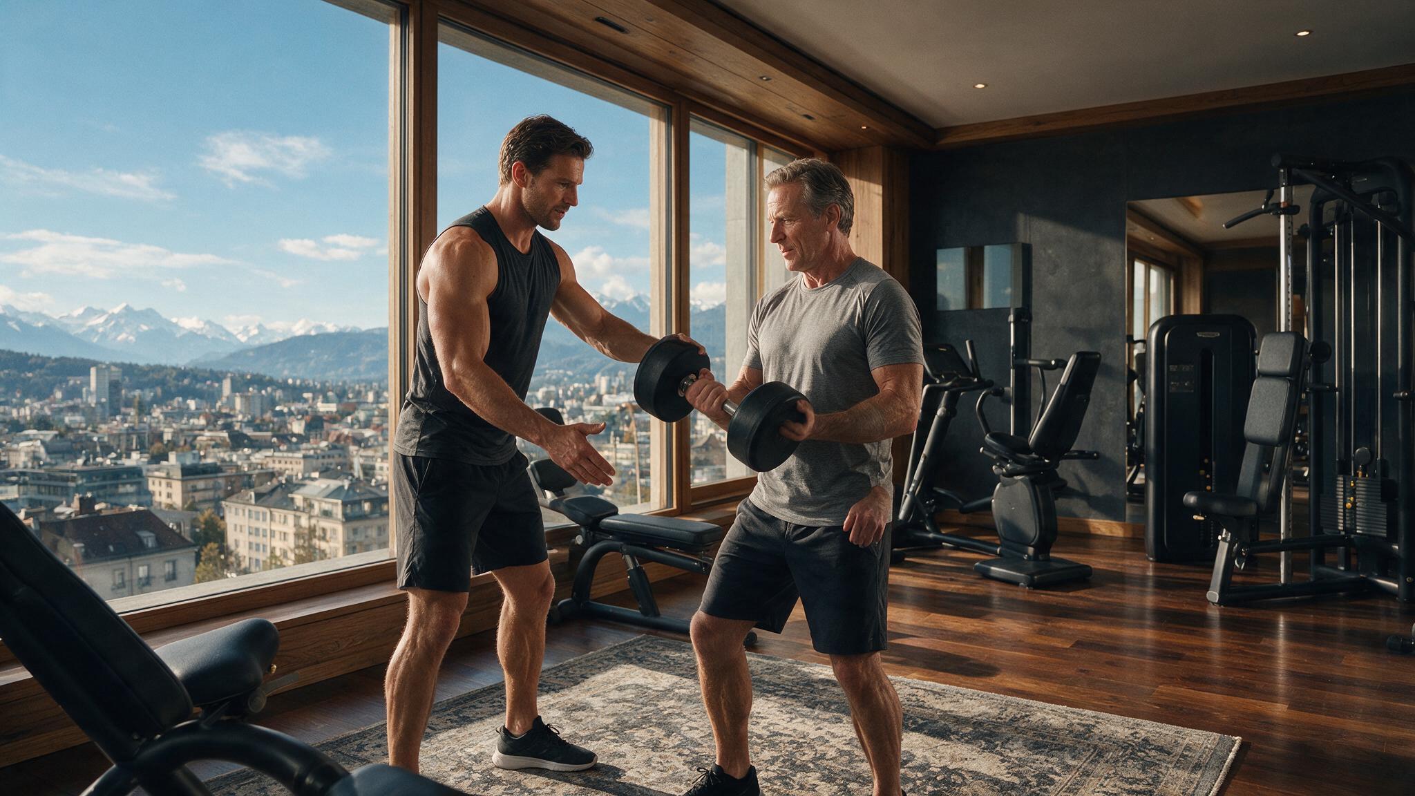 Personal Trainer coacht Unternehmer beim Krafttraining im Private Gym Adliswil