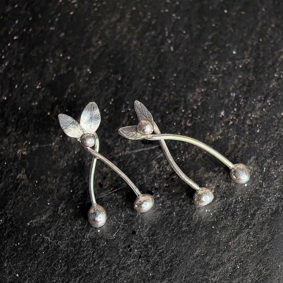 Miniature : Boucles d'oreilles, cerises d'argent 