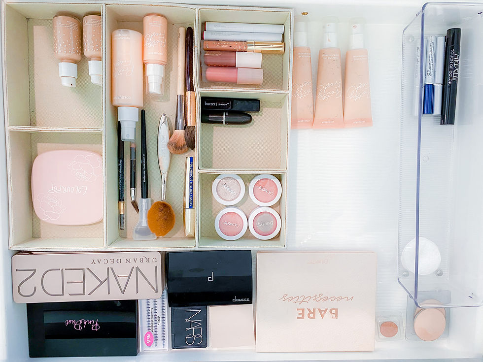 professionally organized drawer of cosmetics