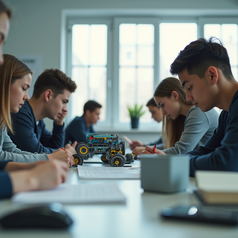 Students engaged in a hands-on robotics activity