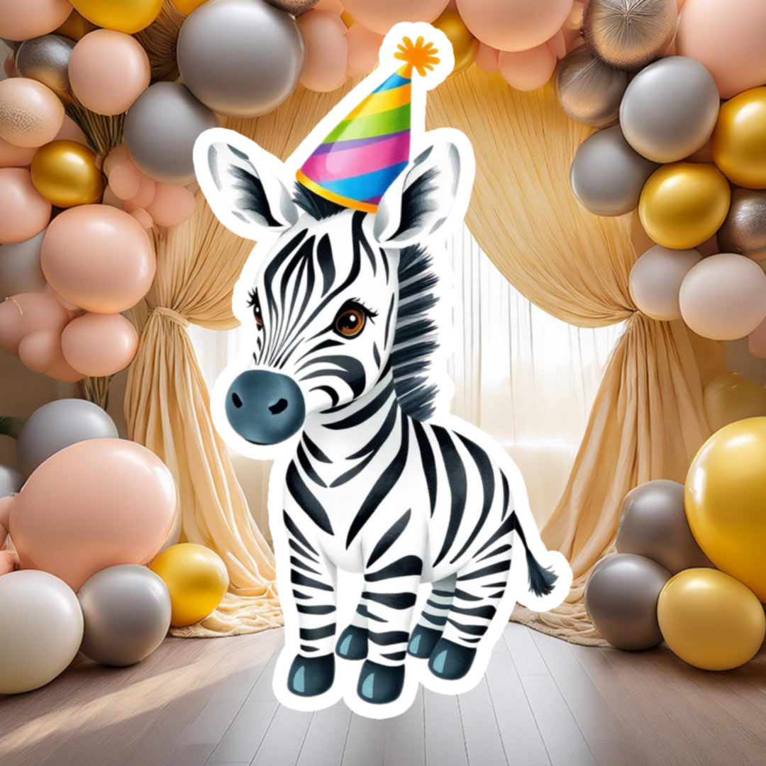 Watercolour Party Zebra with Hat Clipart - PNG Files, Instant Download