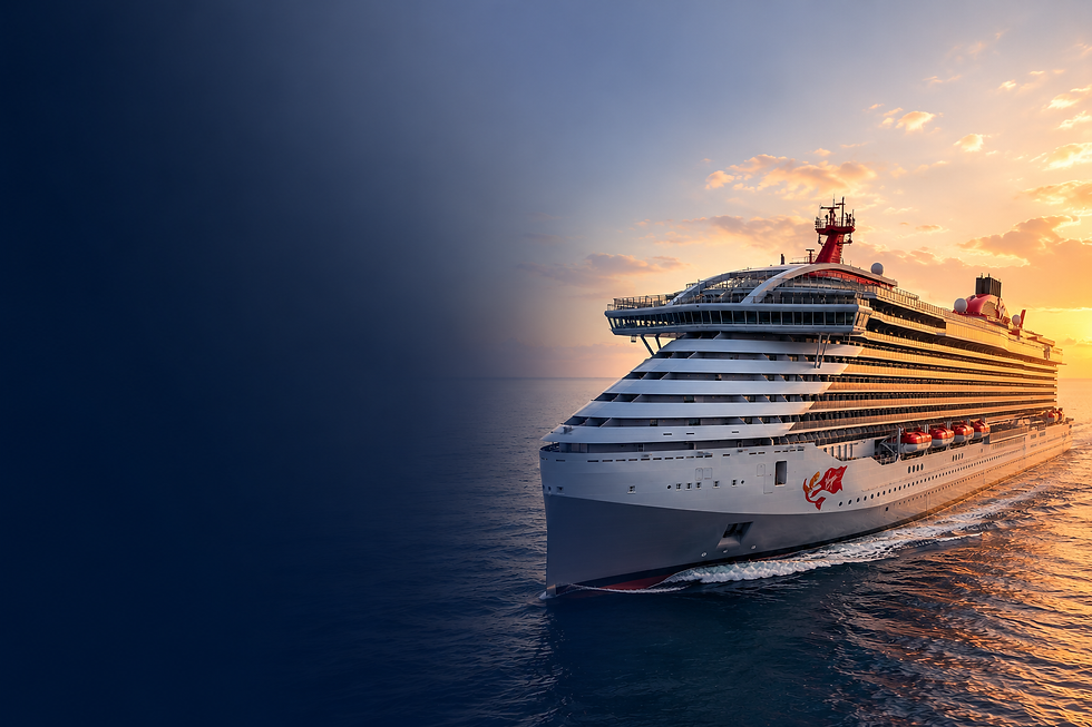 Virgin Voyages ship at sunset