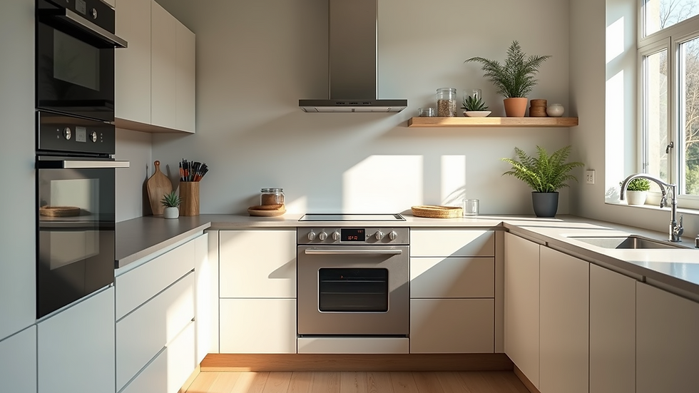 Eye-level view of a beautifully renovated kitchen with modern appliances