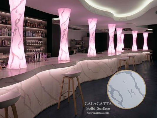 Translucent backlit solid surface interior wall panel featuring integrated architectural LED lighting.